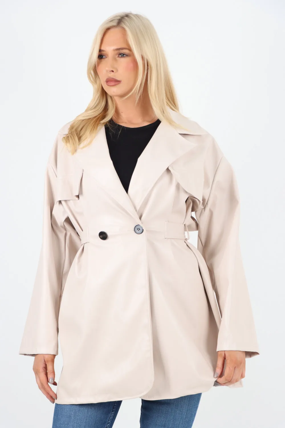 Italian PU Faux Leather Jacket Coat