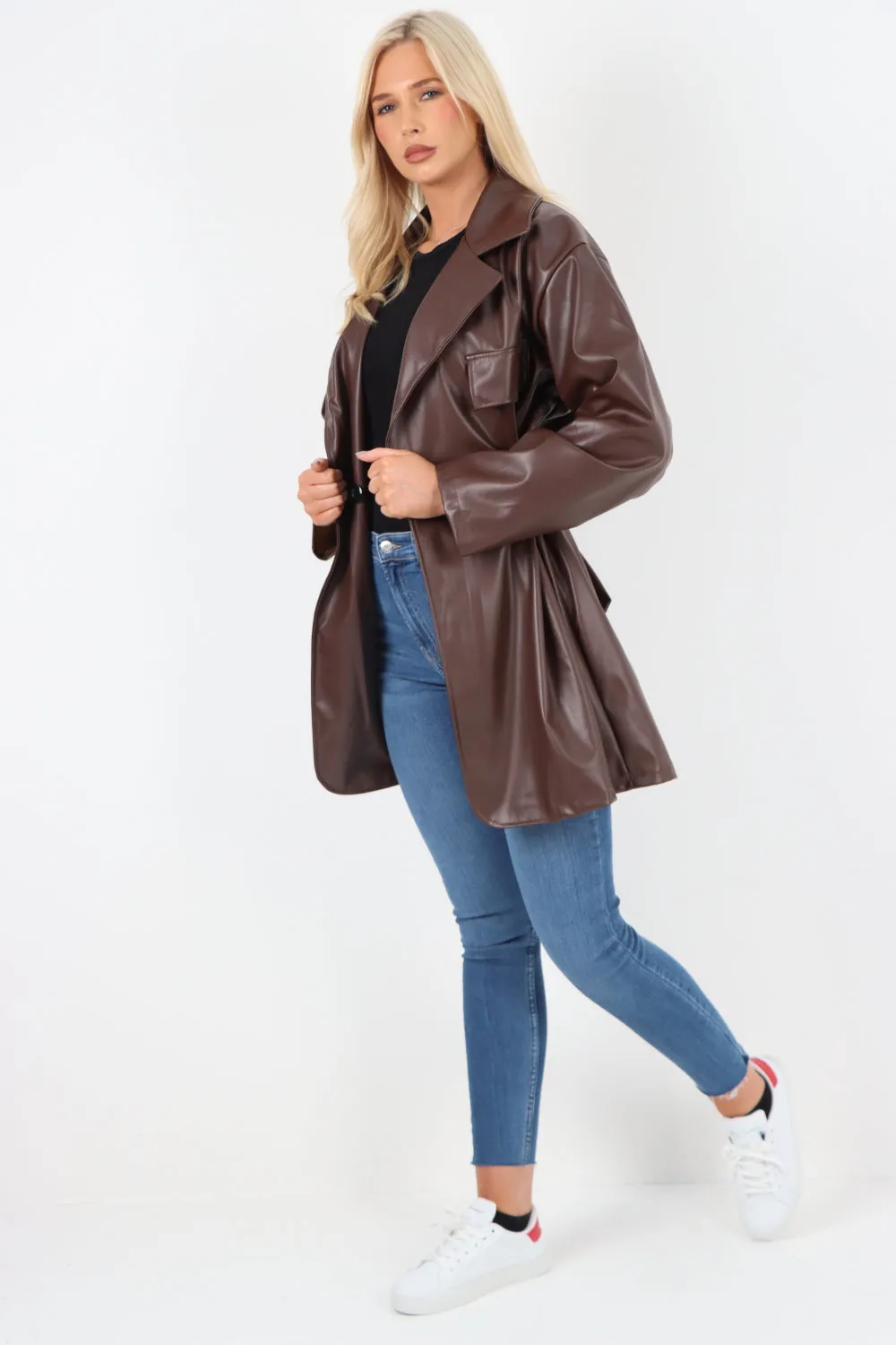 Italian PU Faux Leather Jacket Coat