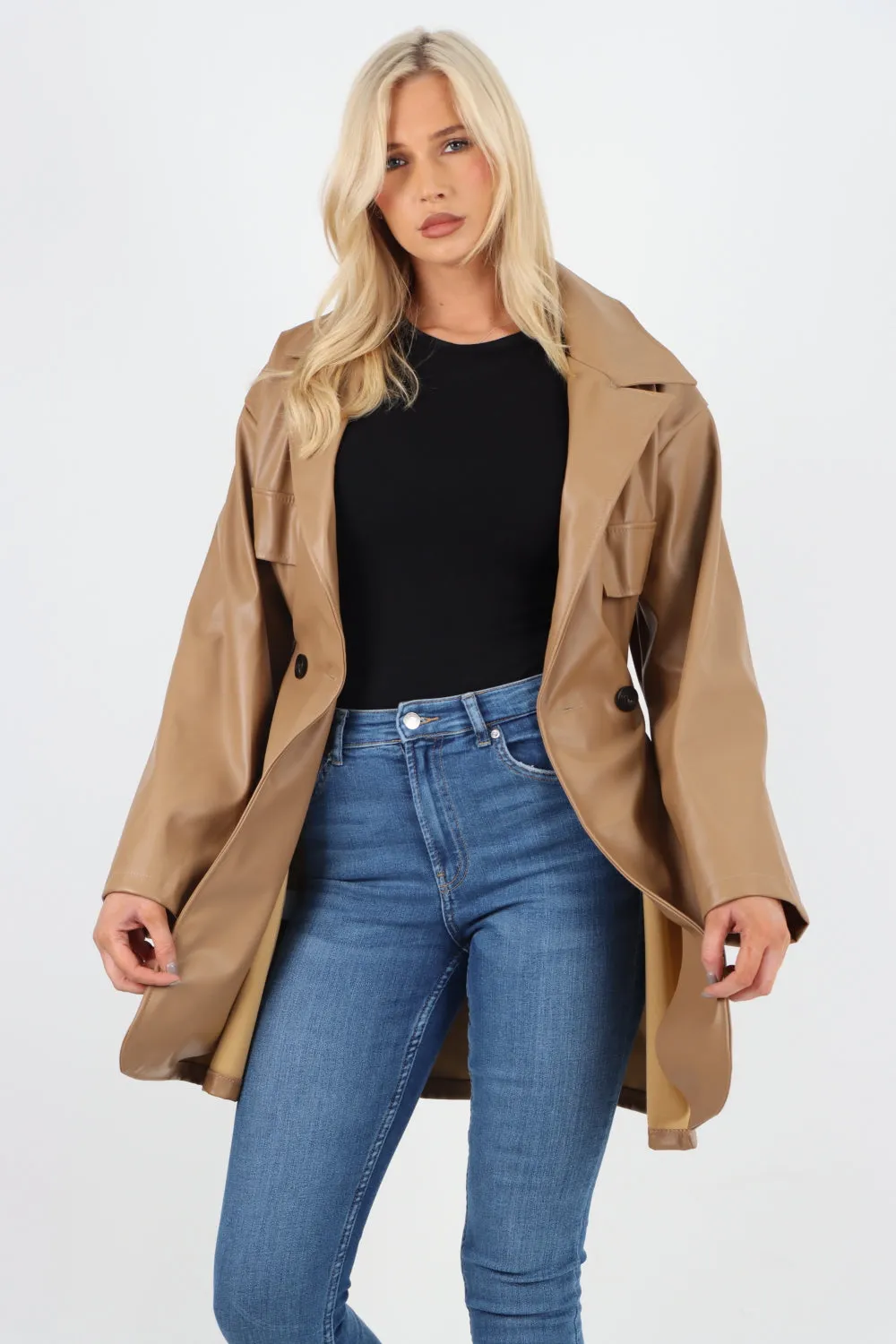 Italian PU Faux Leather Jacket Coat