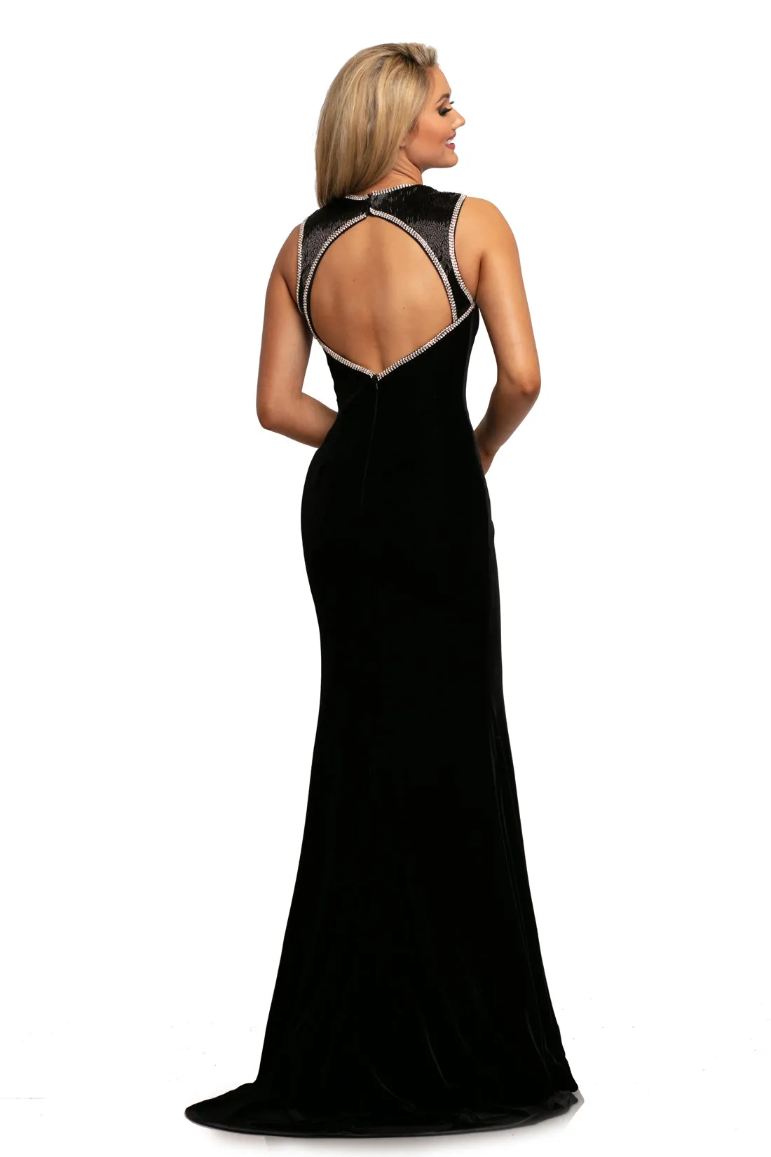Johnathan Kayne 2057 Size 10 Velvet V Neck Fitted Prom Dress Pageant Gown slit Embellished