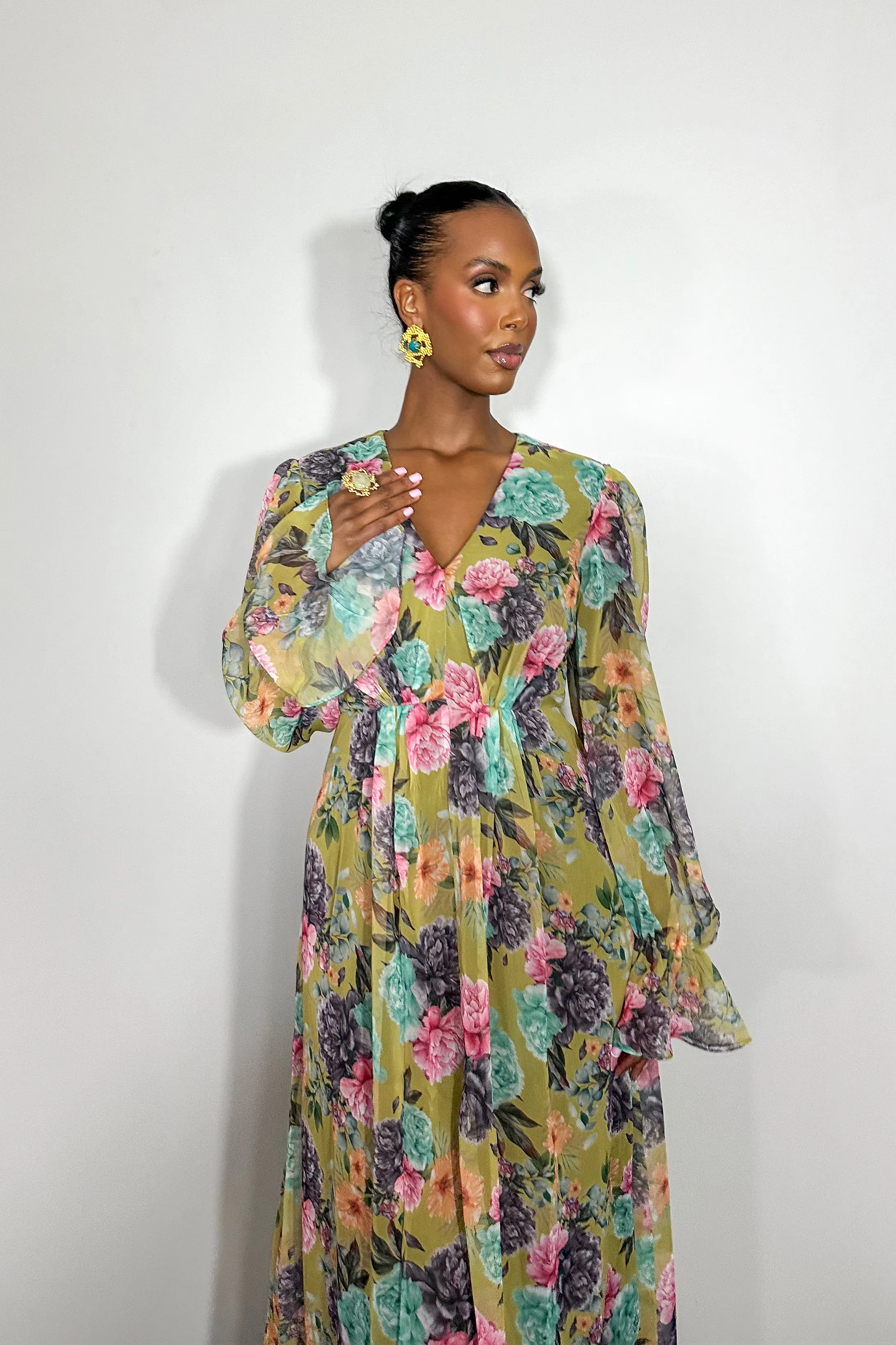 June Dress Yellow Floral