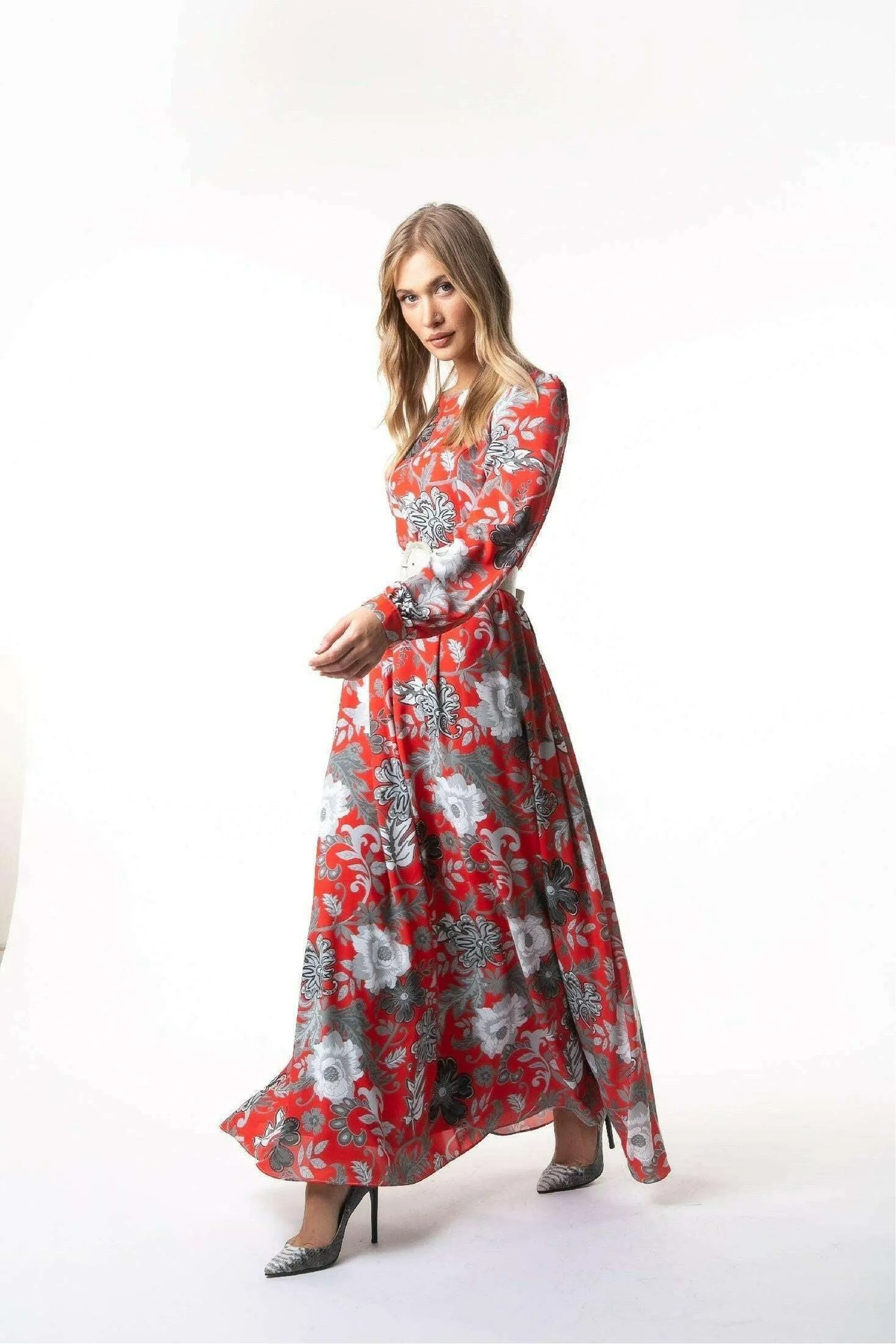Kelly Floral Long Maxi Dress with Long Sleeves
