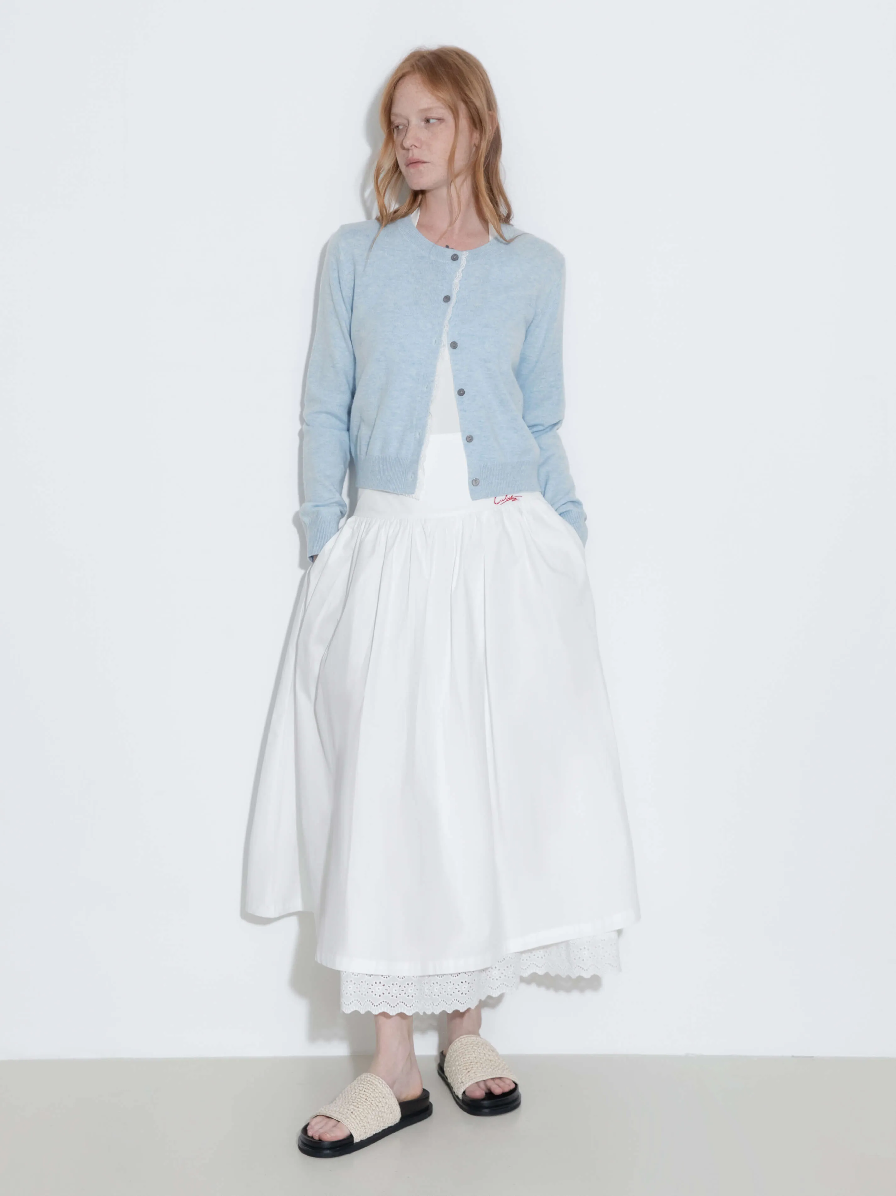 Lace Trim Knit Wool Cardigan