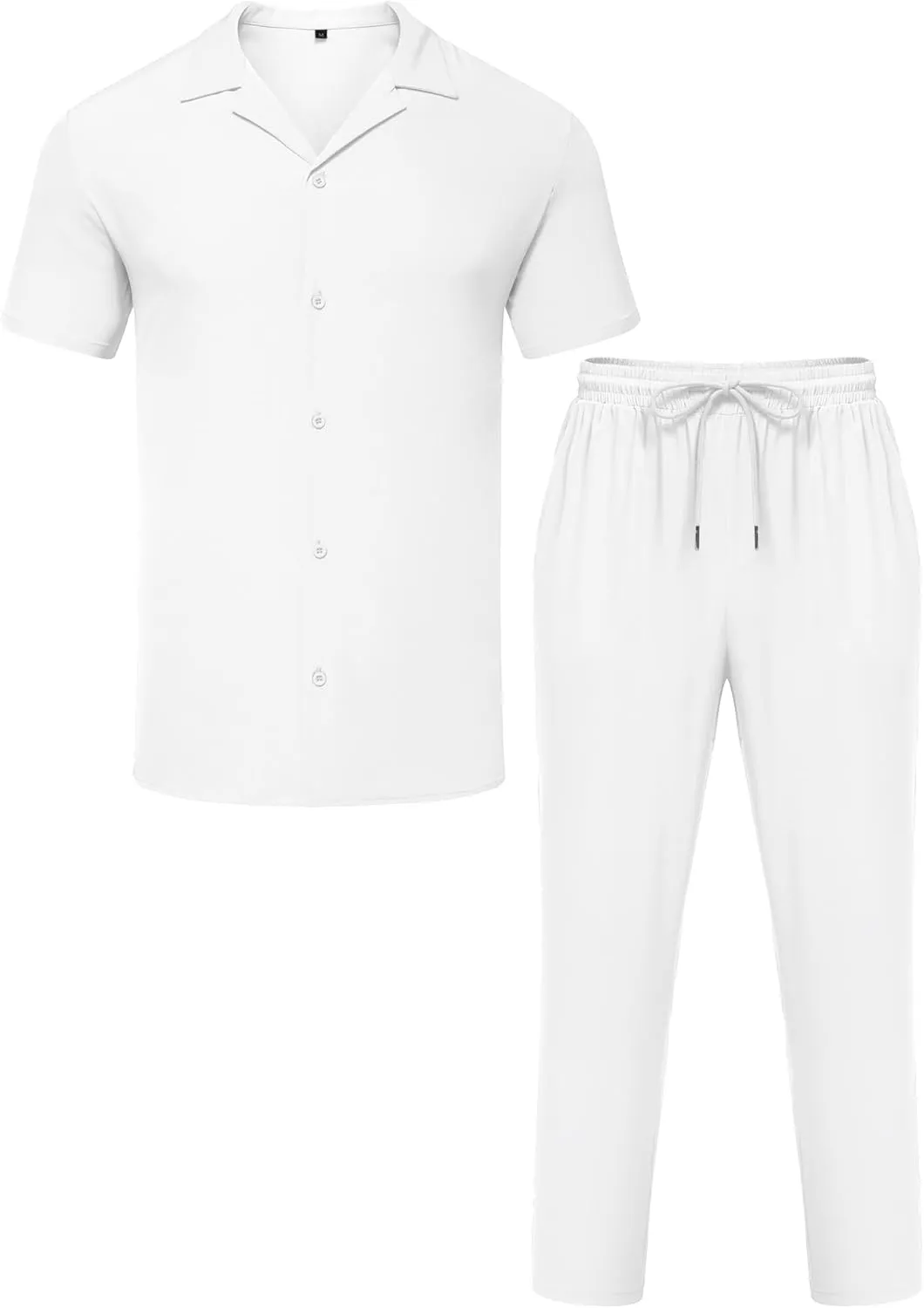 LecGee Men Summer Casual Short Sleeve Pant Sets Solid Button Down Shirt Elastic Pants 2 Piece Outfits Beach Tracksuit