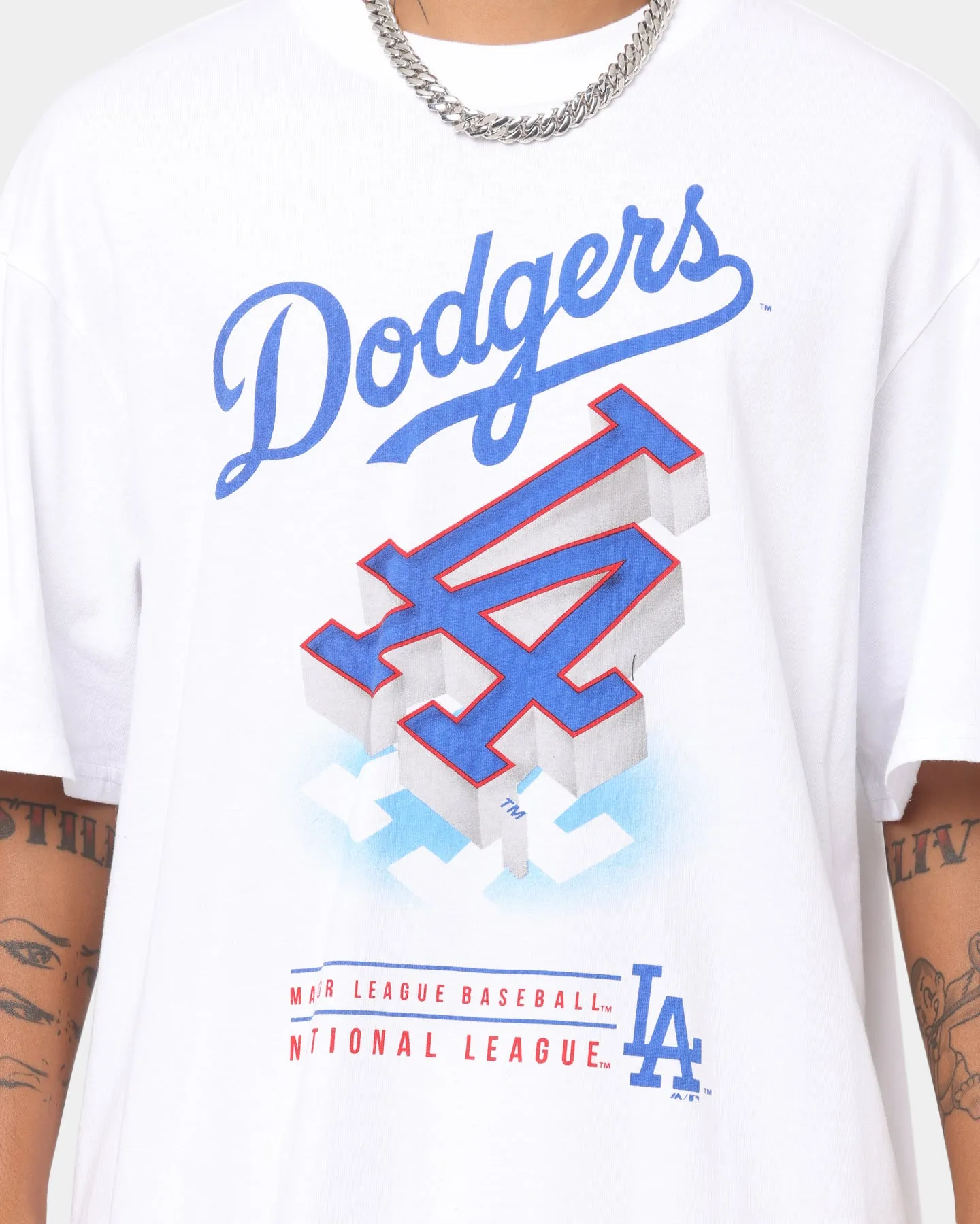 Majestic Athletic Los Angeles Dodgers 3D Drop Shadow Logo T-Shirt Standard White