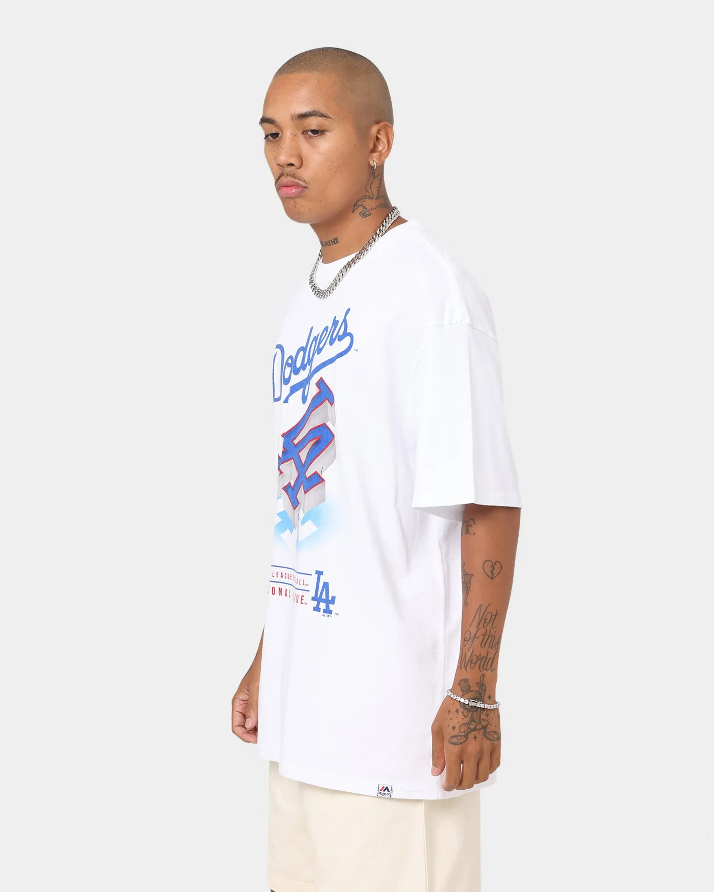 Majestic Athletic Los Angeles Dodgers 3D Drop Shadow Logo T-Shirt Standard White