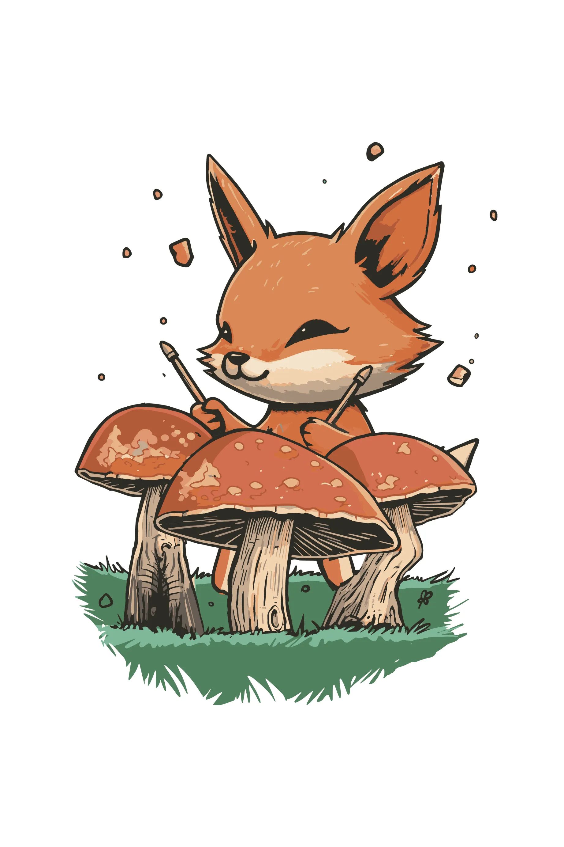 Mushroom Rhythm Fox Printed Scoop Neck T-shirt for women