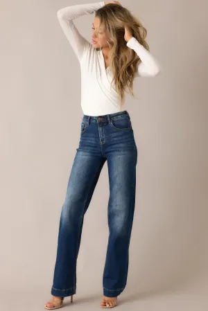 New Moon Rising Dark Wash Mid Rise Straight Leg Jeans