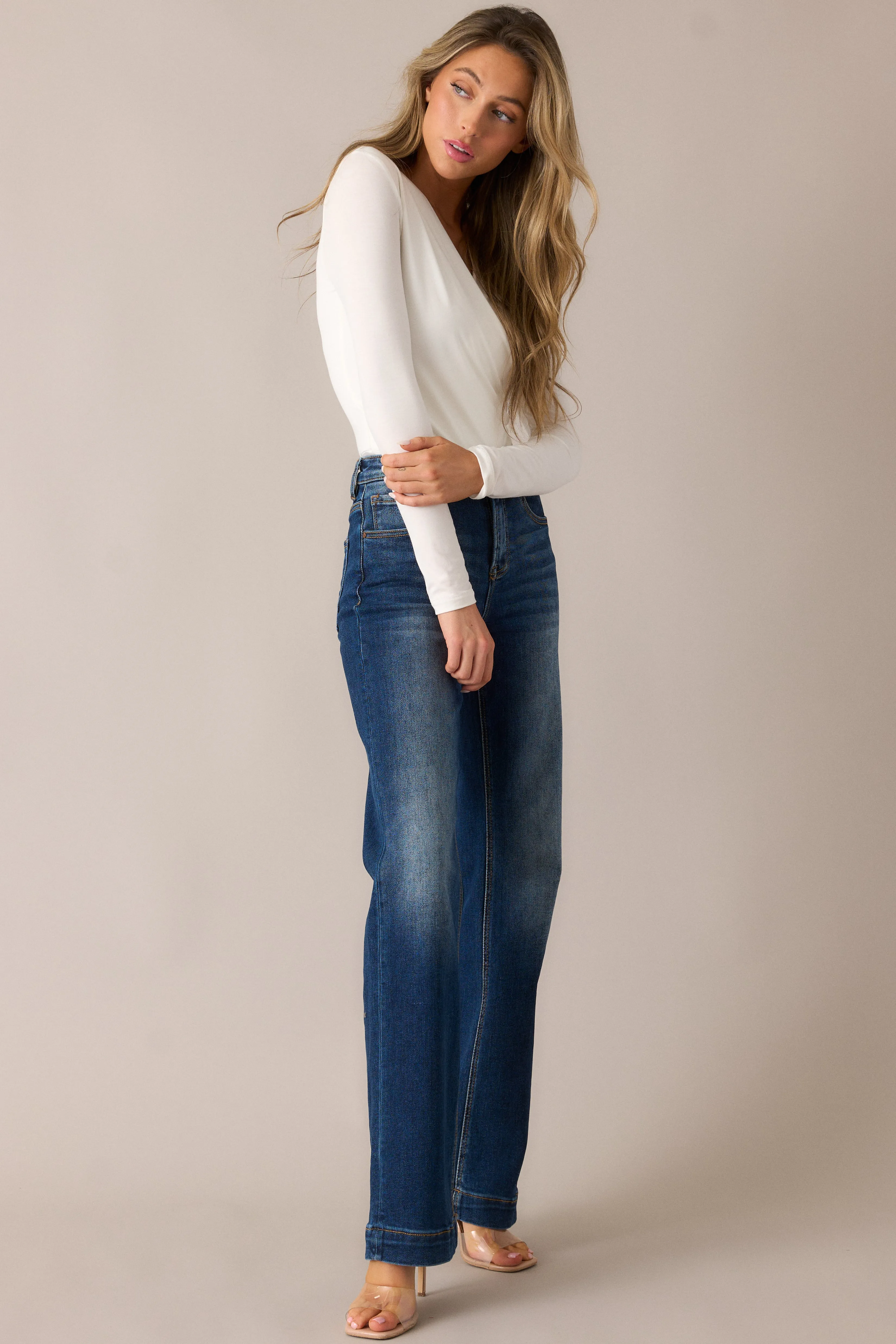 New Moon Rising Dark Wash Mid Rise Straight Leg Jeans