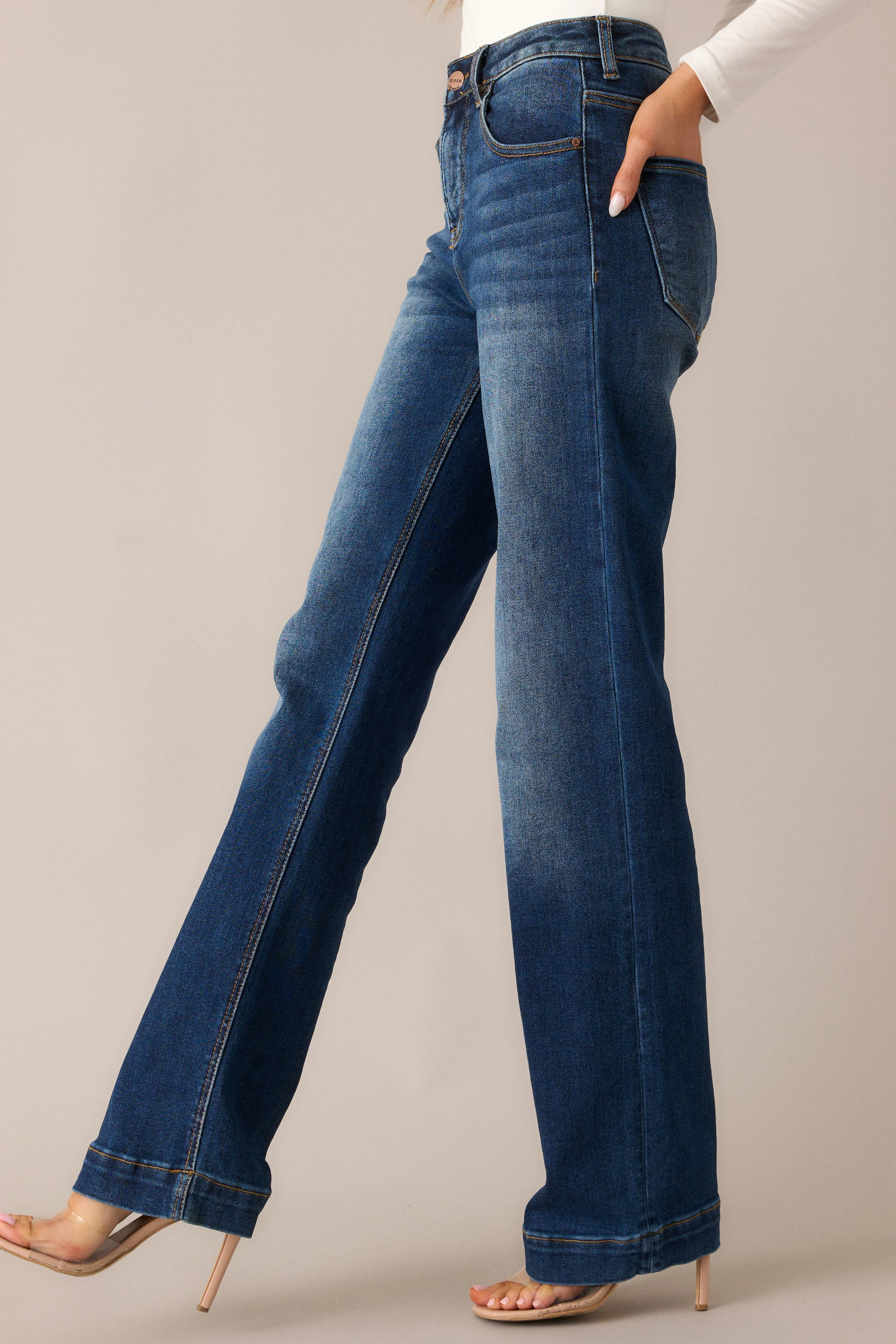 New Moon Rising Dark Wash Mid Rise Straight Leg Jeans