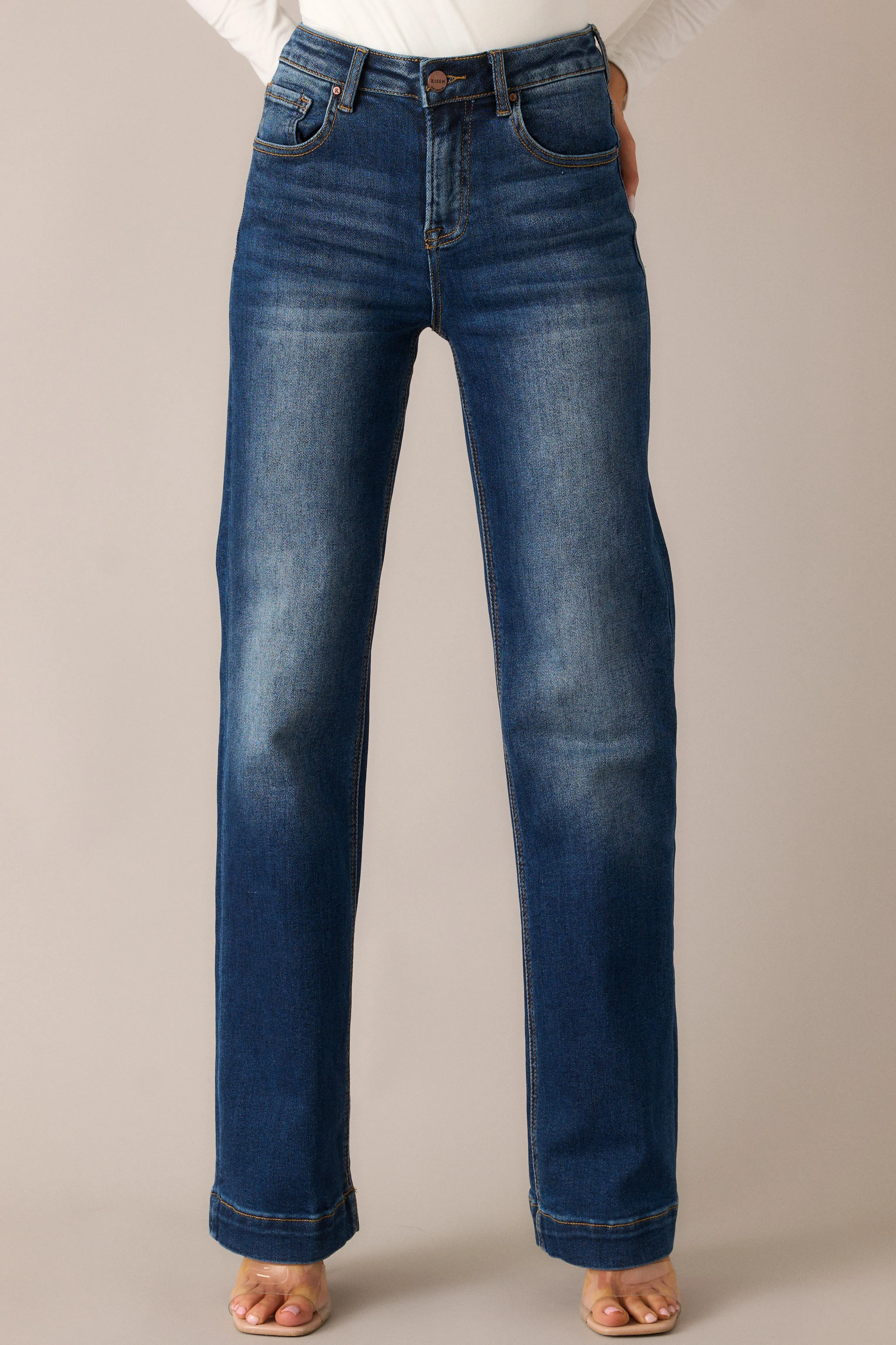 New Moon Rising Dark Wash Mid Rise Straight Leg Jeans