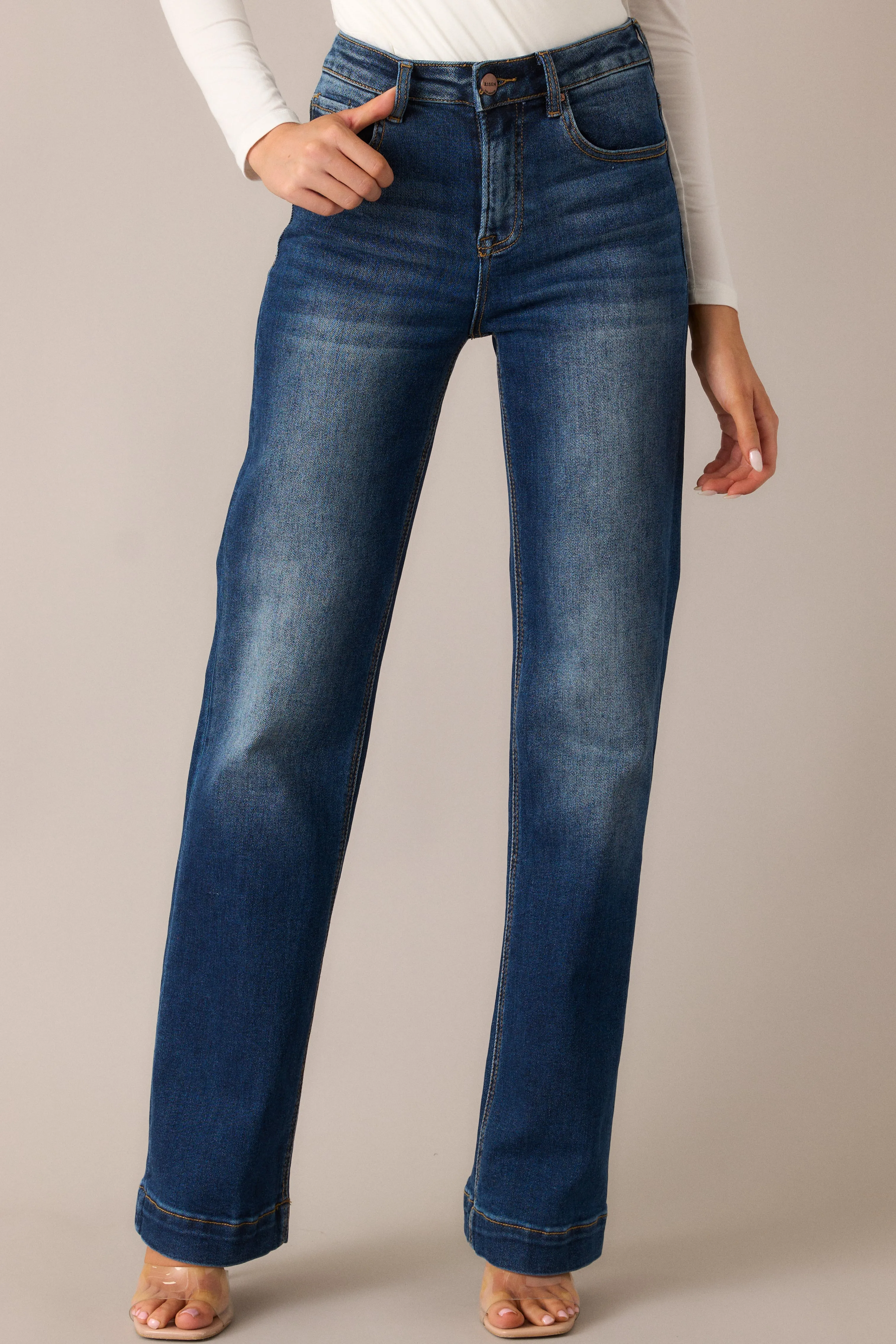New Moon Rising Dark Wash Mid Rise Straight Leg Jeans