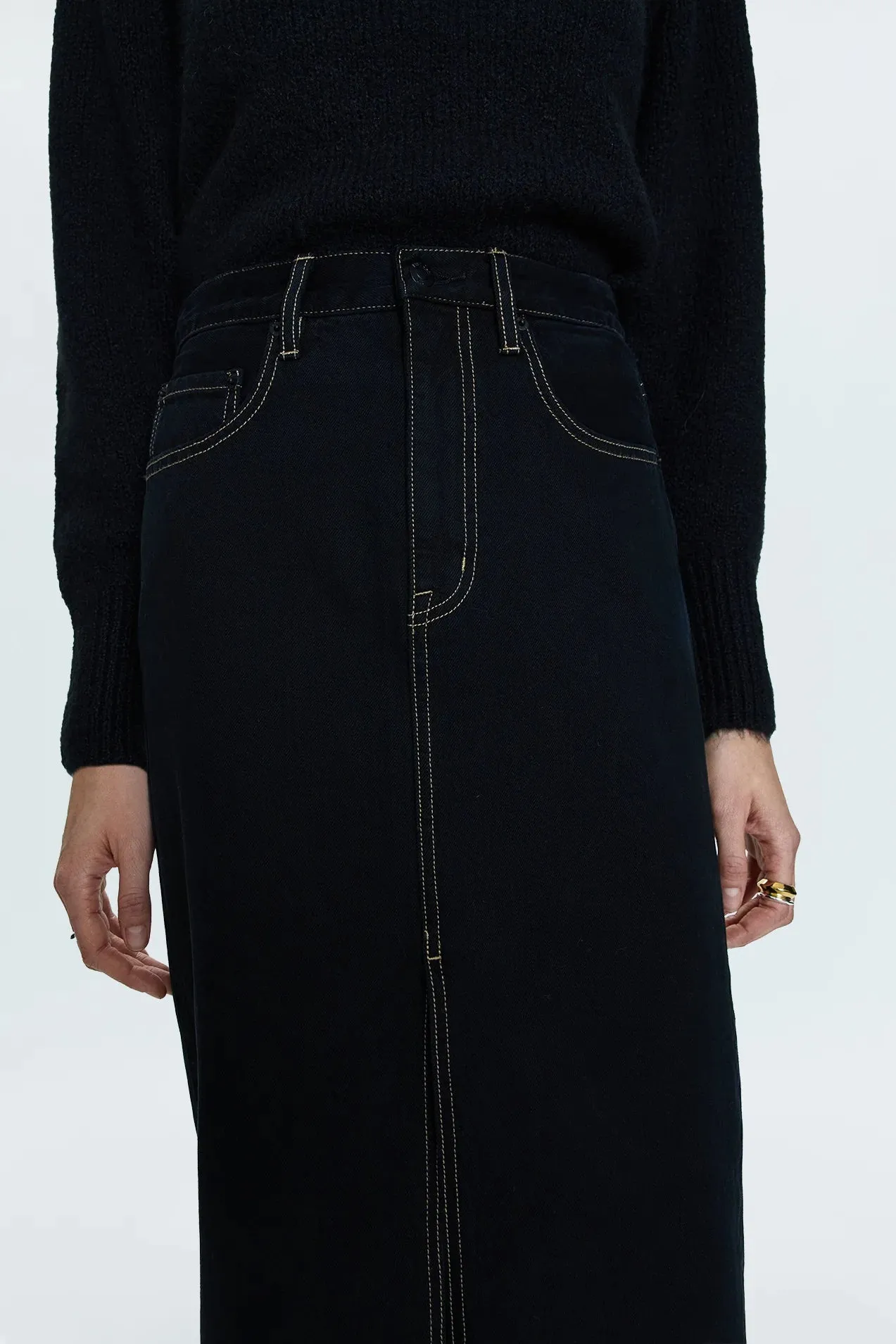 PISTOLA - ALICE HIGH RISE MIDI SKIRT NOIR