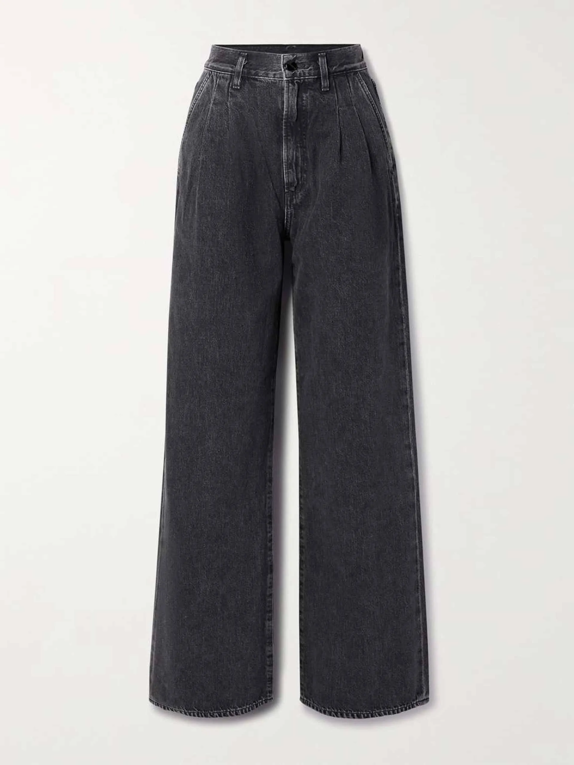 Pleated high-rise wide-leg jeans
