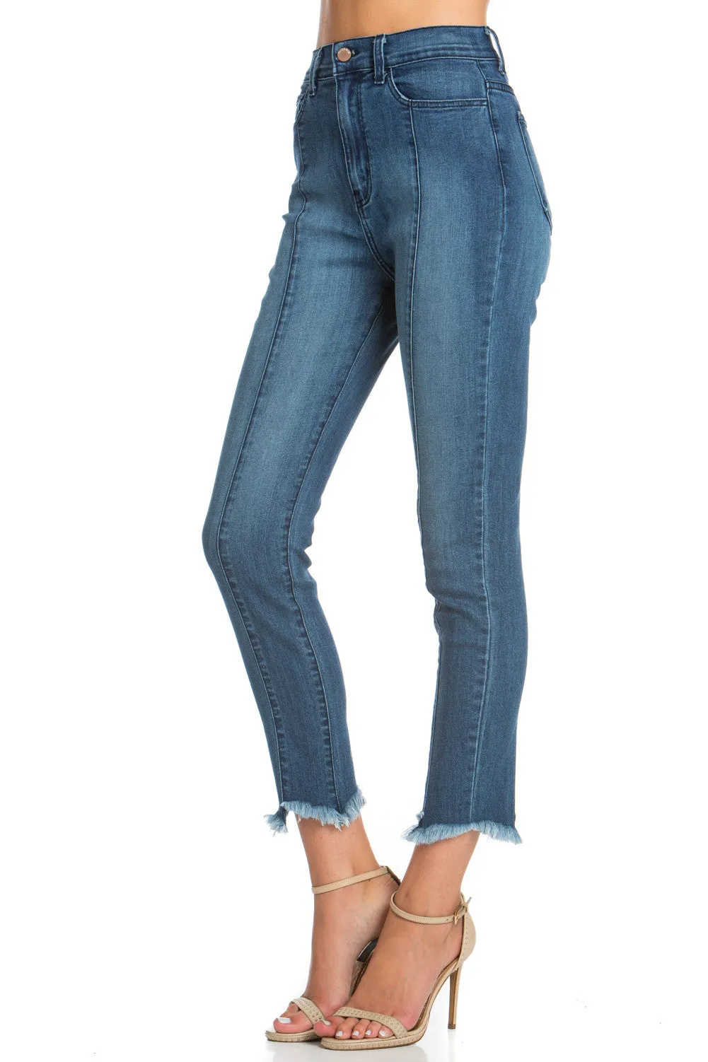 PS1117 Front Seam Jagged Hem Denim Skinny Jeans