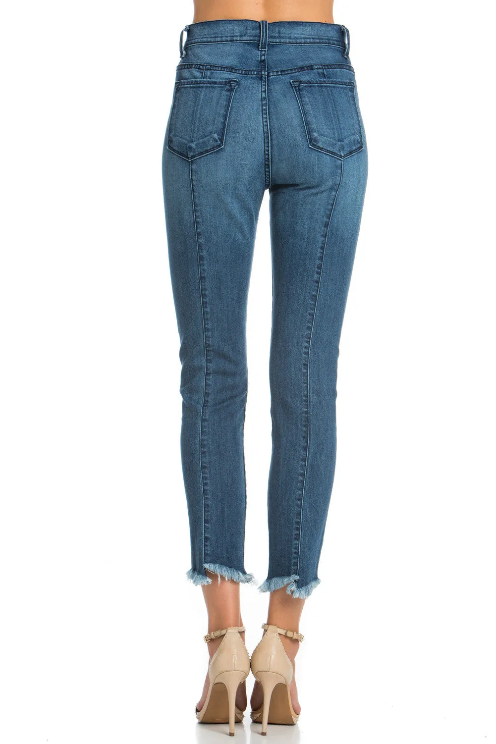 PS1117 Front Seam Jagged Hem Denim Skinny Jeans