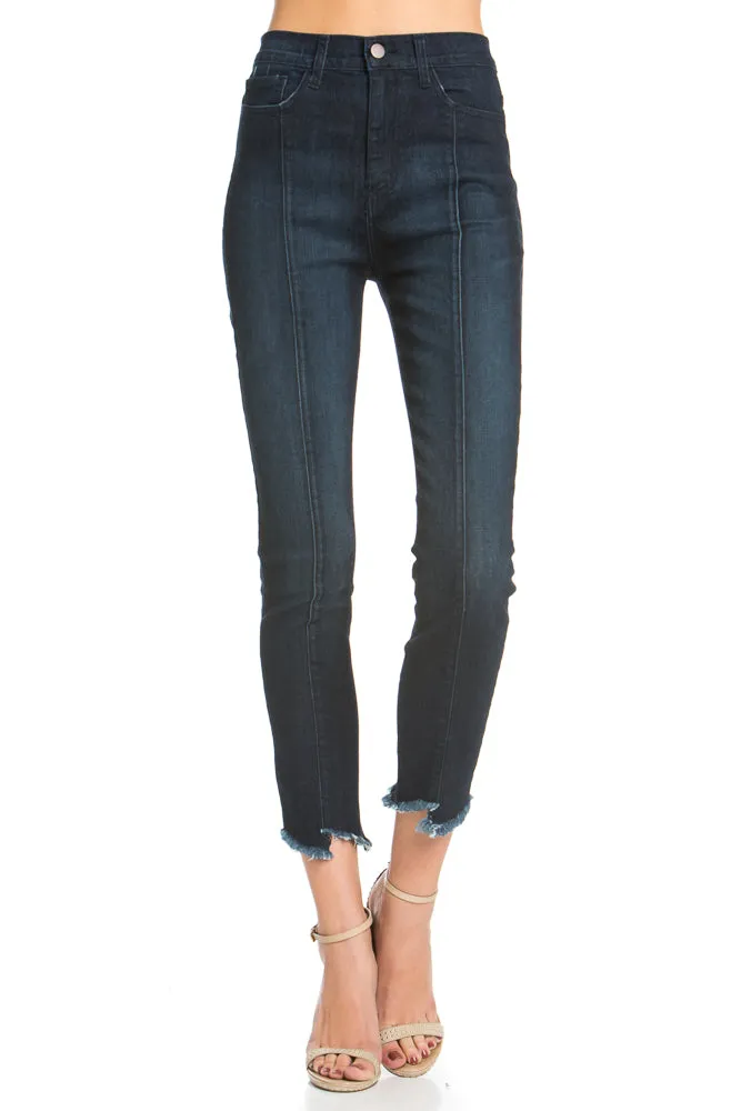 PS1117 Front Seam Jagged Hem Denim Skinny Jeans