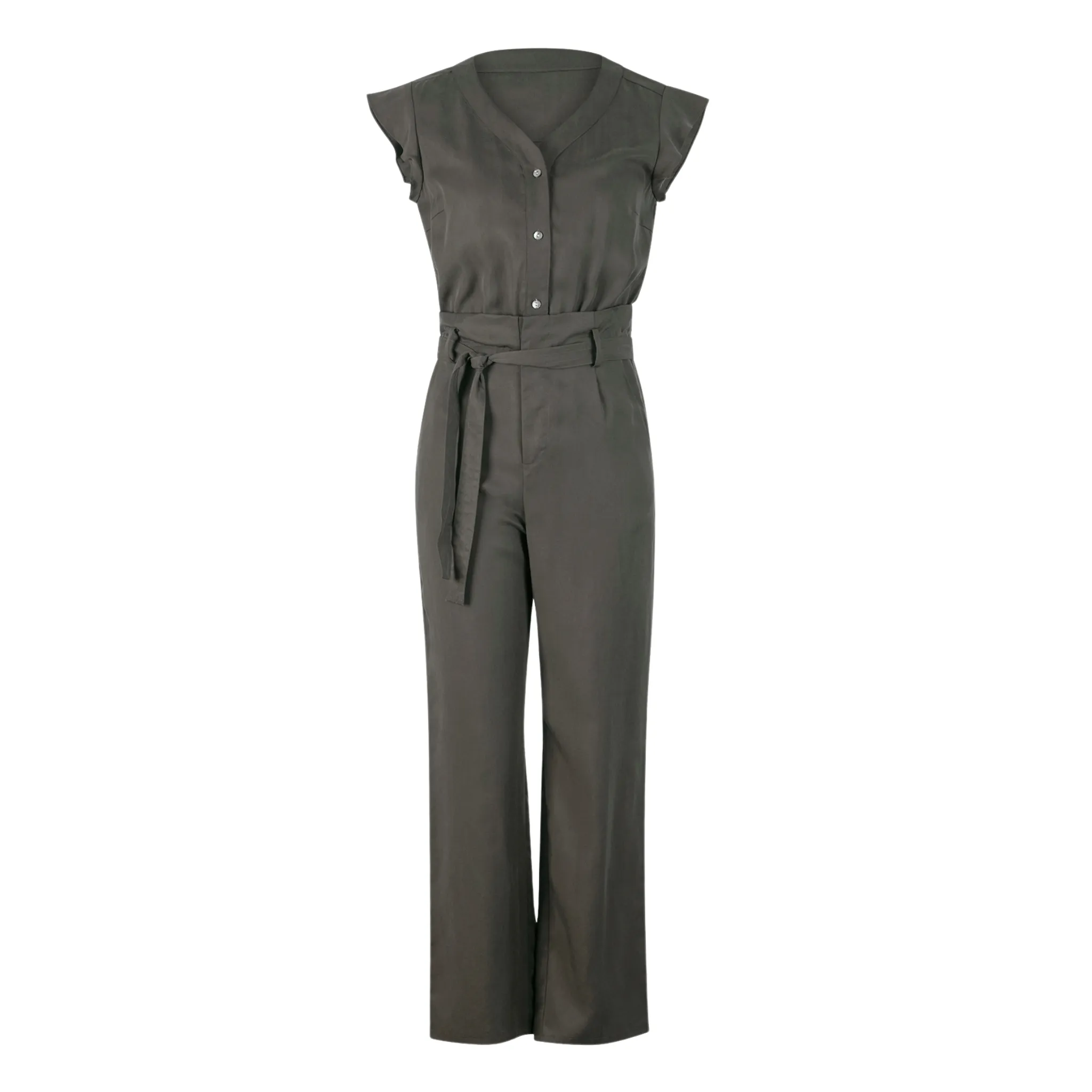 Short-sleeve Jumpsuit - Espresso