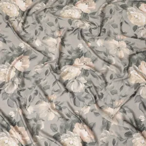 Sophisticated Ivory Floral Synthetic Modal Satin Fabric - Elegant Design, 110cm - Shop Online-D17978
