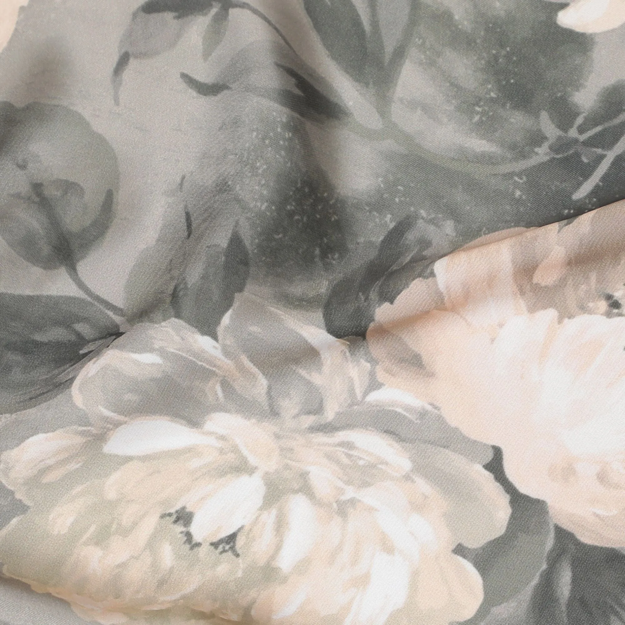 Sophisticated Ivory Floral Synthetic Modal Satin Fabric - Elegant Design, 110cm - Shop Online-D17978