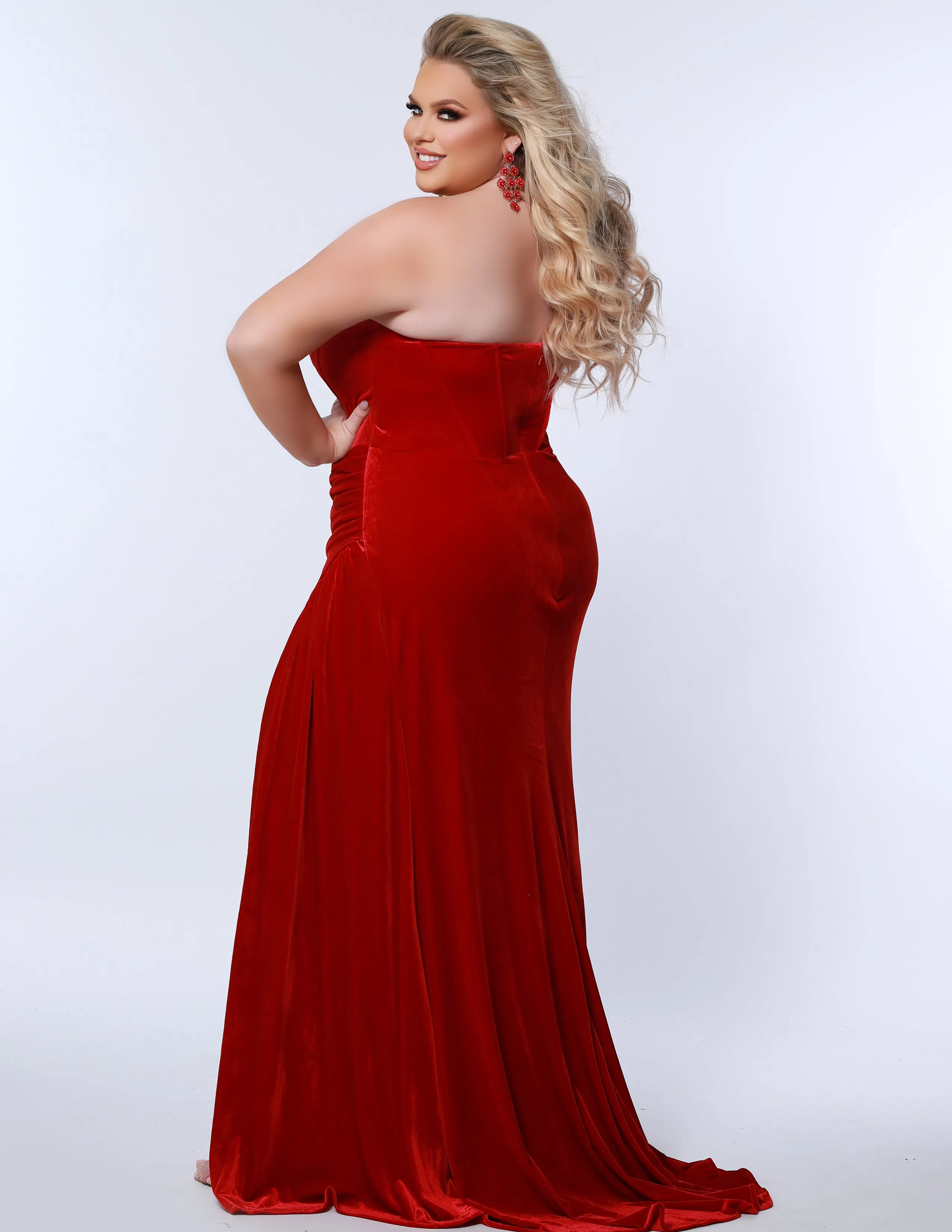 Sydney's Closet SC7342 Size 28 Black Velvet Prom Dress Strapless Evening Gown Fitted Ruched
