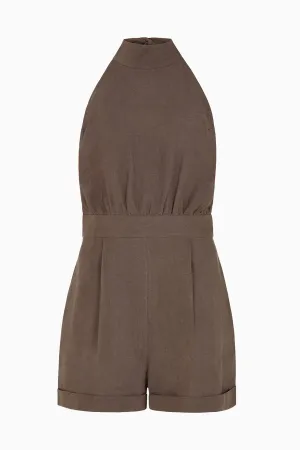 The Louise Short Halterneck Jumpsuit in mocha