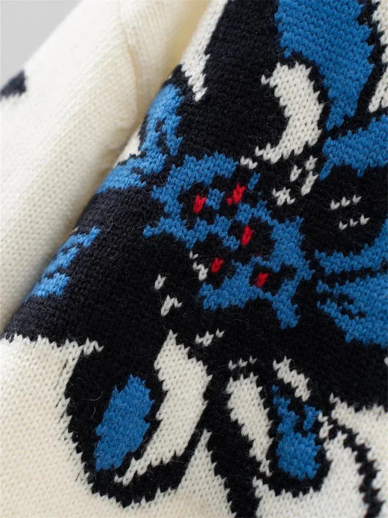 Trend4us Floral Bird Jacquard Knit Sweater