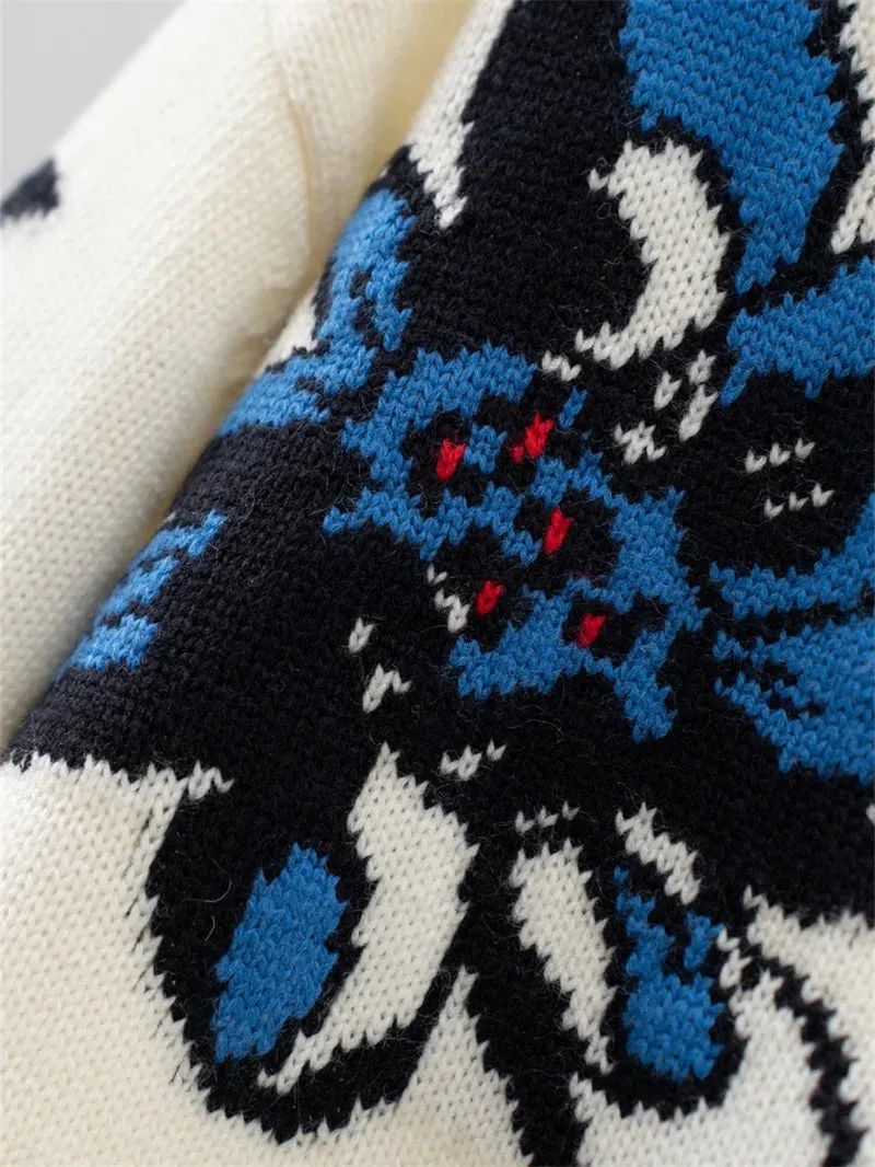 Trend4us Floral Bird Jacquard Knit Sweater
