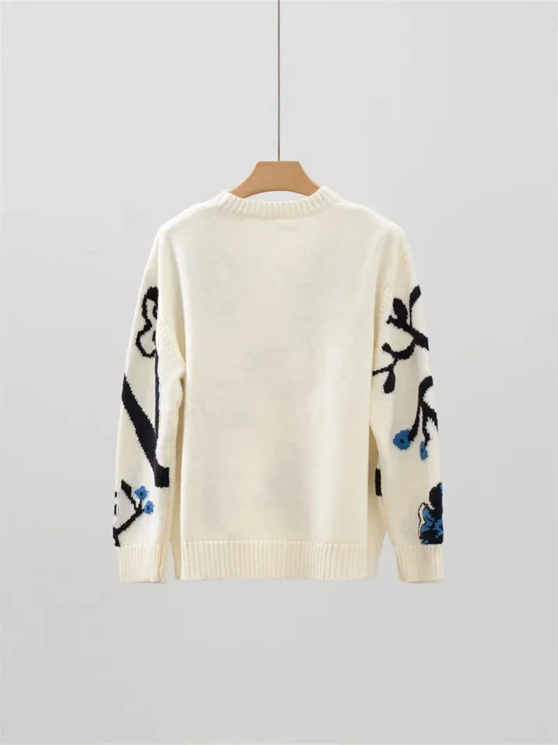 Trend4us Floral Bird Jacquard Knit Sweater