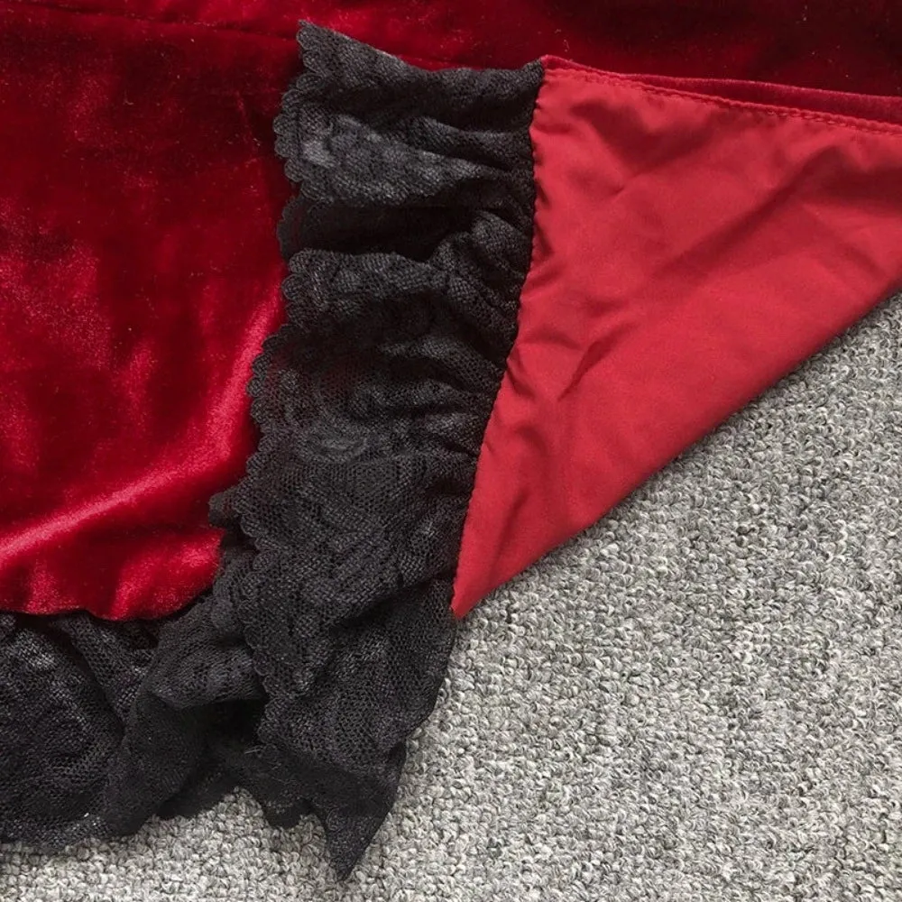 Trend4us Women’s Strapless Lace and Velvet Slit Gown