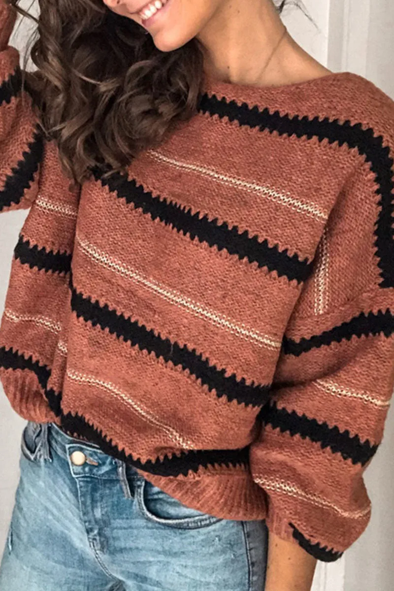 Uniwim  Casual Striped Patchwork O Neck Sweaters(4 Colors)