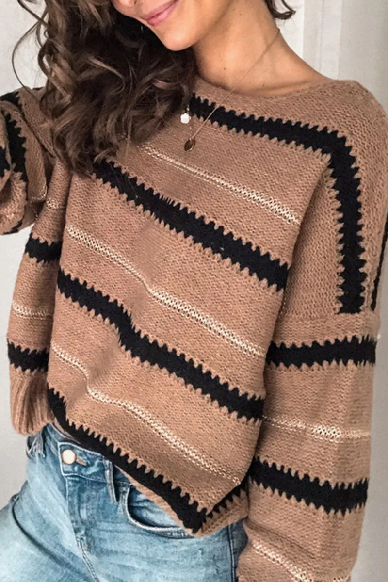 Uniwim  Casual Striped Patchwork O Neck Sweaters(4 Colors)