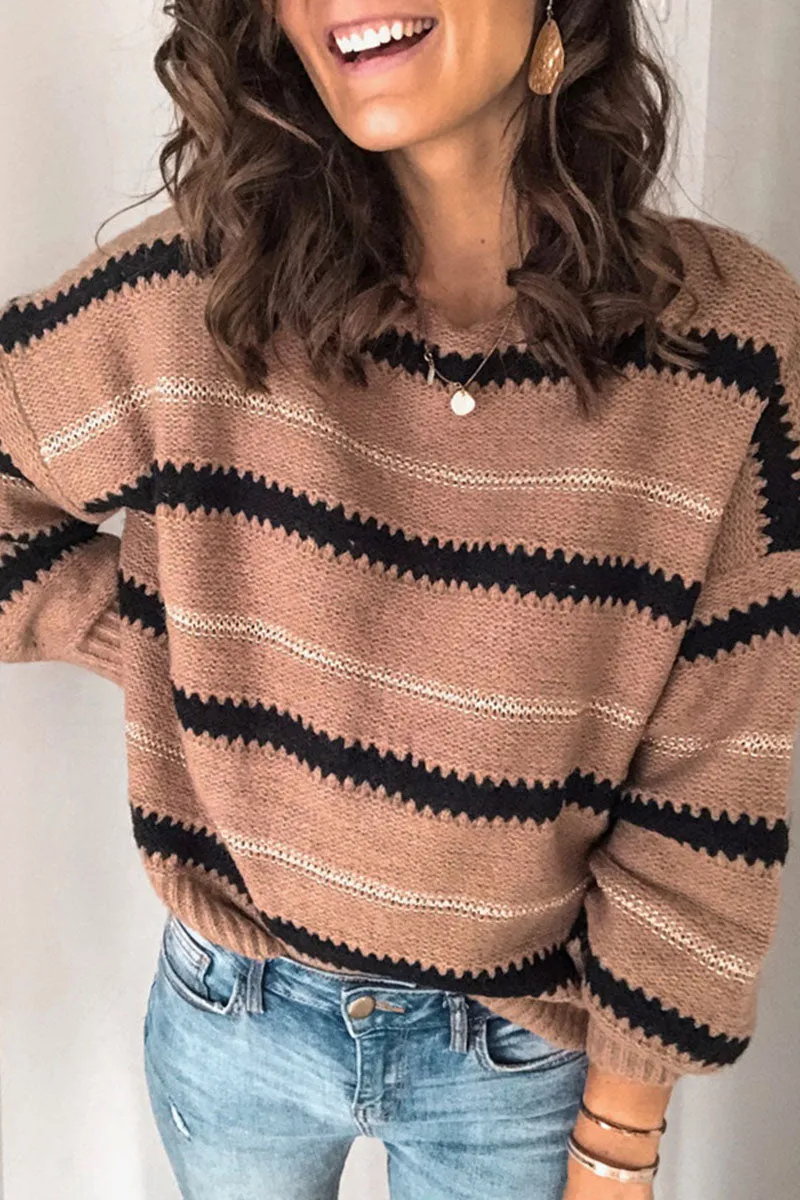 Uniwim  Casual Striped Patchwork O Neck Sweaters(4 Colors)