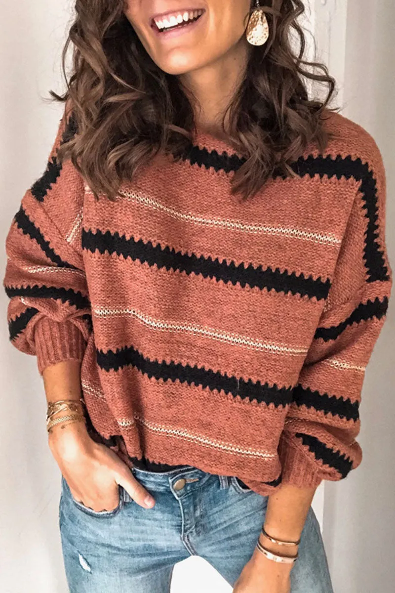 Uniwim  Casual Striped Patchwork O Neck Sweaters(4 Colors)