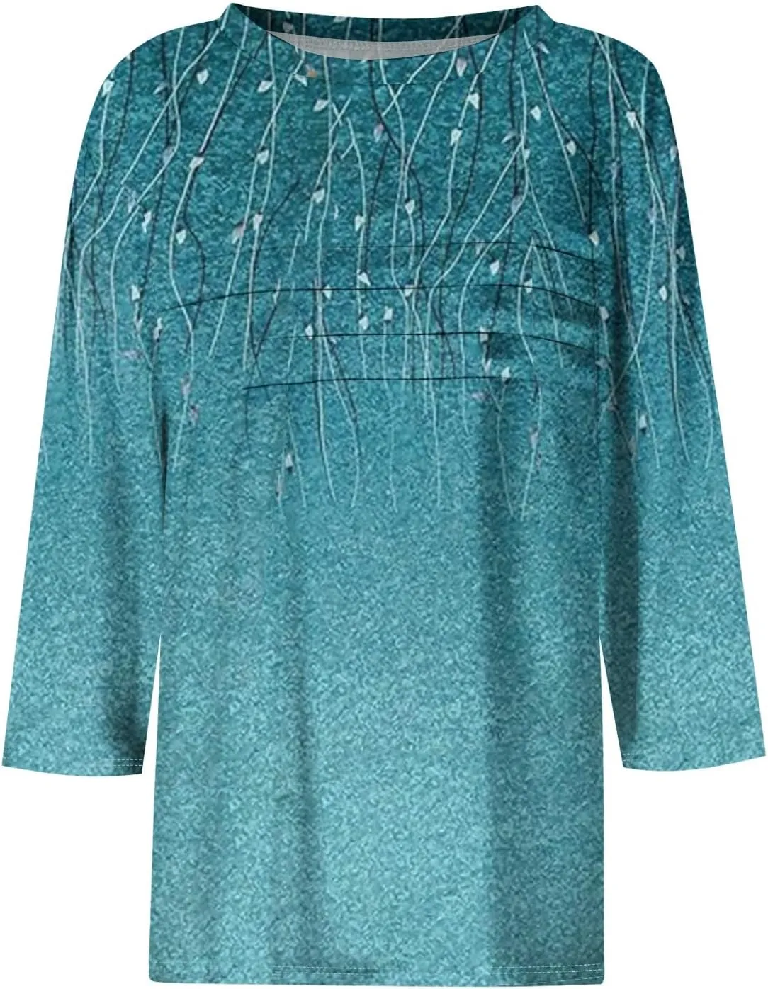 Womens 3/4 Length Sleeve Tops Casual Crewneck Pleated T-Shirts Loose Fit Fashion Tunic Tops