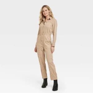 Women's Button-Front Coveralls - Universal Thread Tan