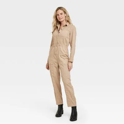 Women's Button-Front Coveralls - Universal Thread Tan