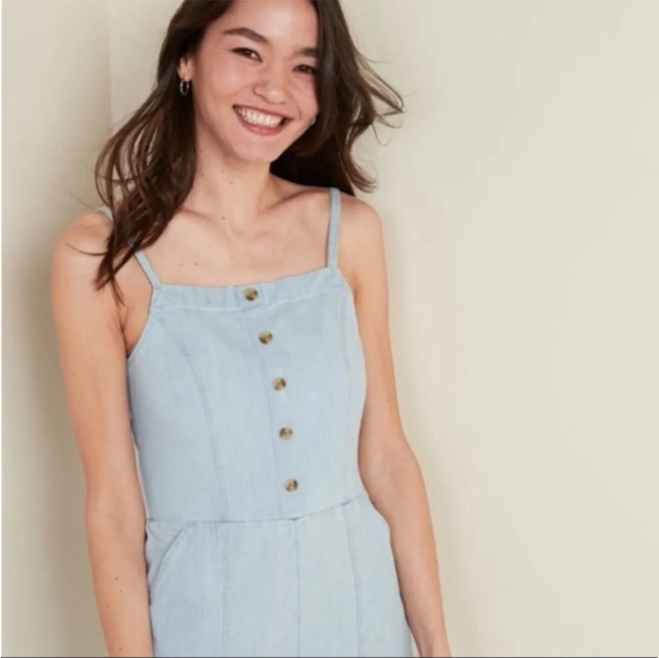 Women’s Medium (fits more like a small in the top) Upcycled Chambray Jumpsuit in ‘Bird Song’